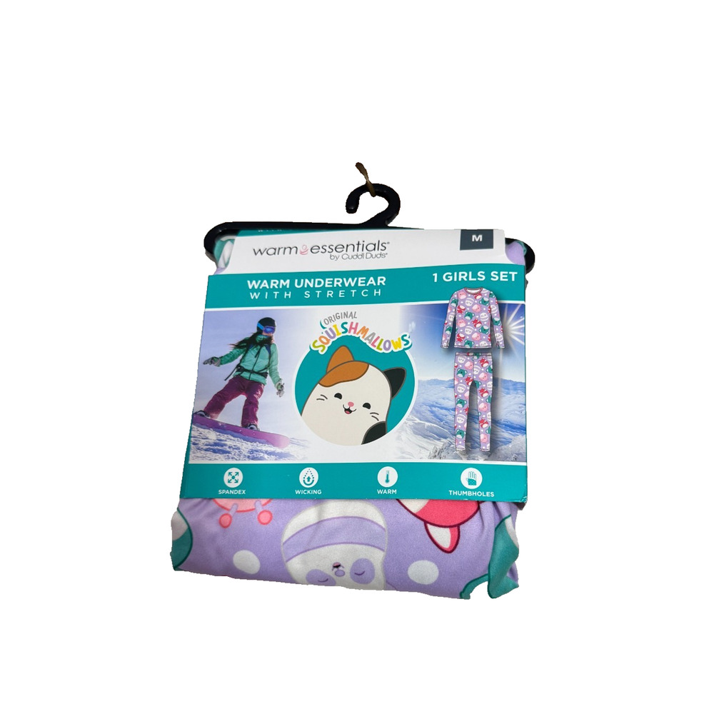 Warm Essentials By Cuddl Girls' Squishmallows Thermal Underwear Set - Lavender M
